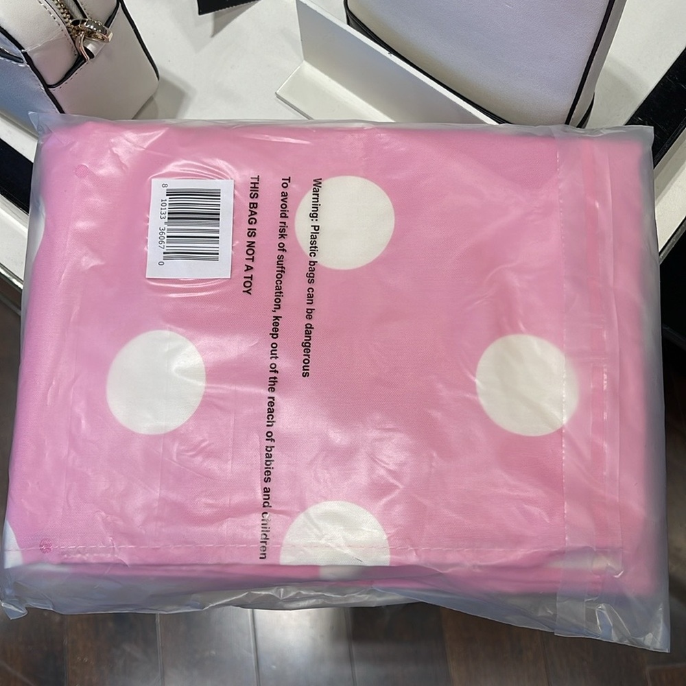 Kate Spade Soft Pink-White Polka Dots Canvas Tote XL Reusable Shopping Beach Bag - Picture 12 of 16